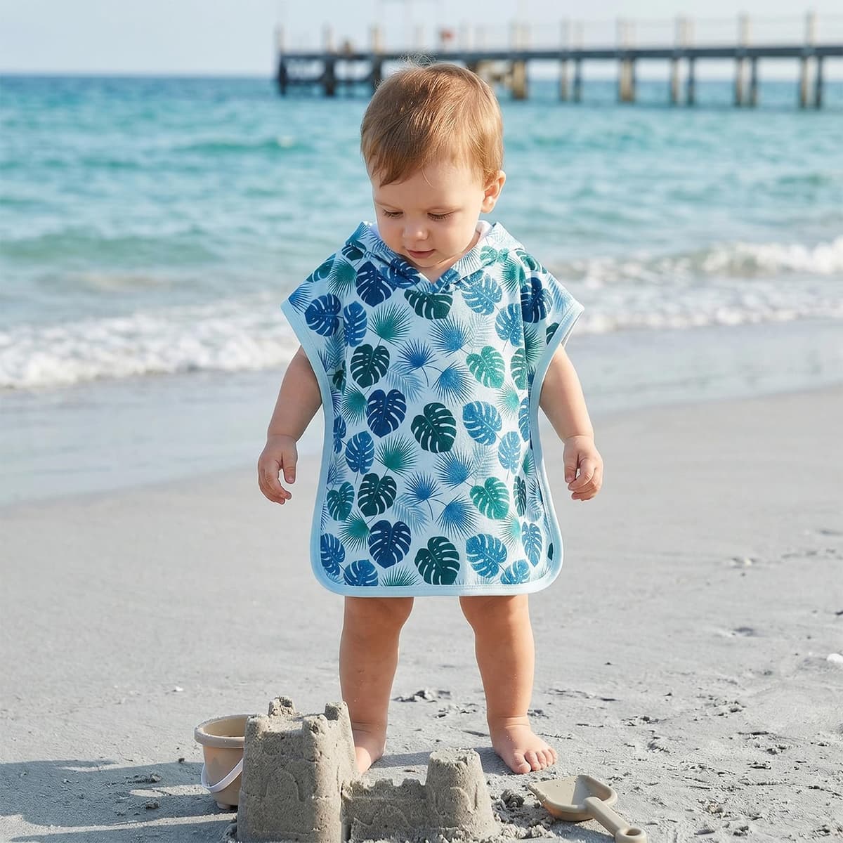 Geagodelia Hooded Swimming Poncho Towels for Kids Toddler Baby Boys Cute Print Terry Towelling Soft Changing Robe Towel Beach Cover Up — view 2
