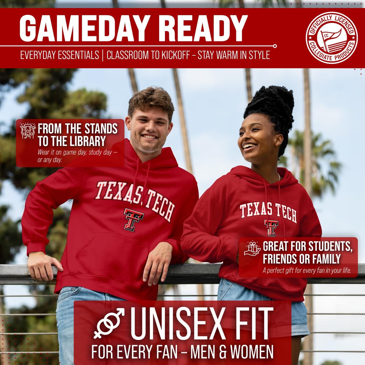 Campus Colors Long Sleeves NCAA Adult Arch & Logo Gameday Unisex Hooded Sweatshirt — view 4