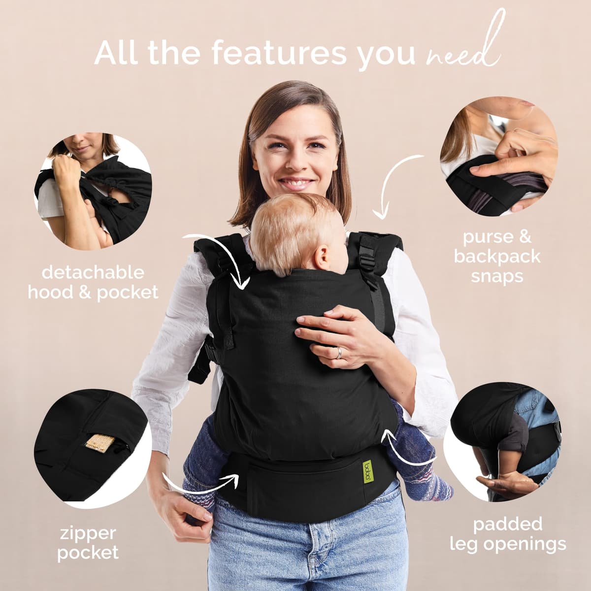 Boba X Baby Carrier Newborn to Toddler - Adjustable Front and Backpack Carrier Petite to Plus Size 7-45 lbs, Ergonomic Baby Carrier with Crossable Straps - Black Beauty — view 5