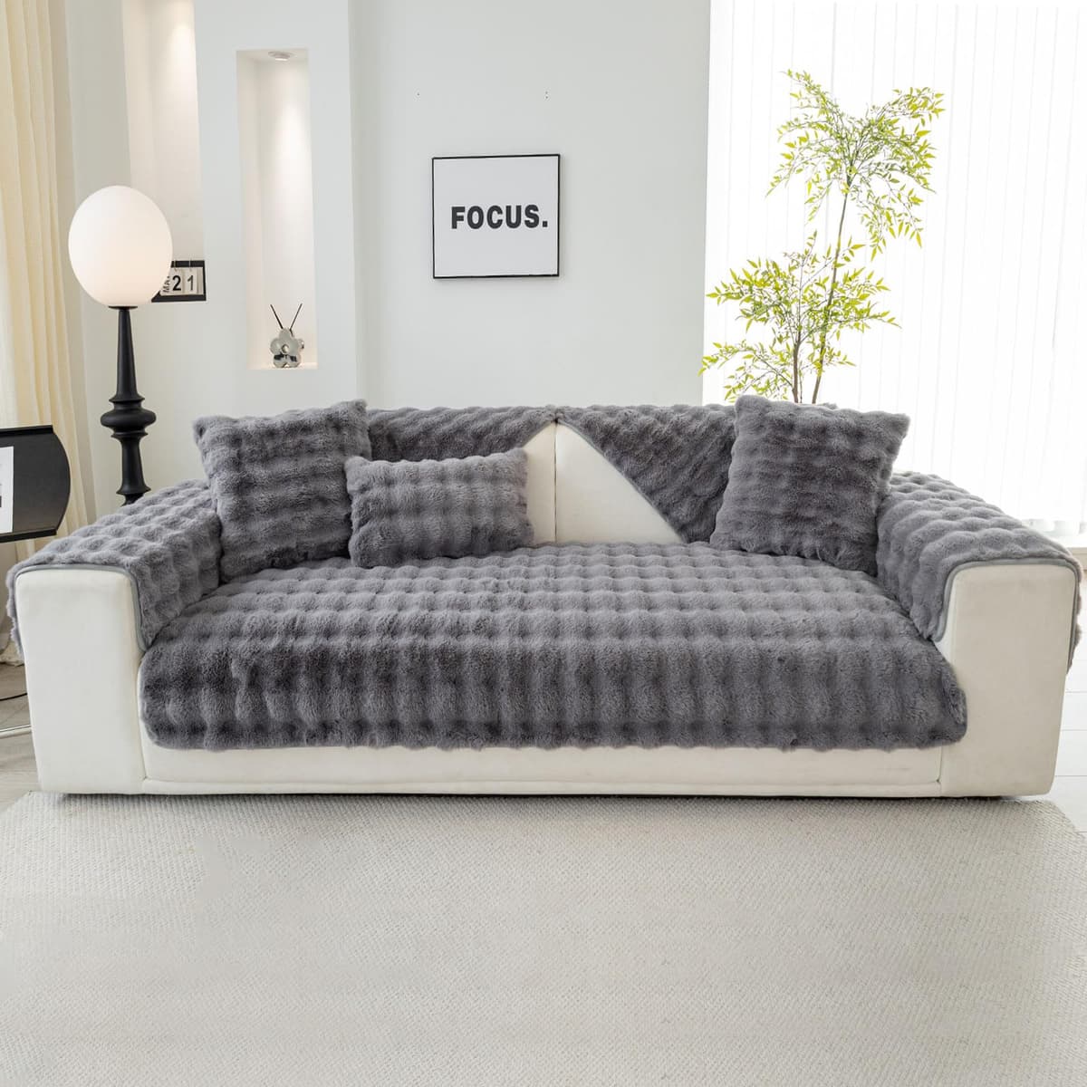 Topchances Soft Plush Sofa Cover - New Non-Slip Sofa Covers 1 2 3 Seater, Rabbit Faux Fur Couch Covers, Fluffy Couch Cover, Sofa Cover L Shape Furniture Protector for Living Room (Dark Grey, 90x180) — view 4