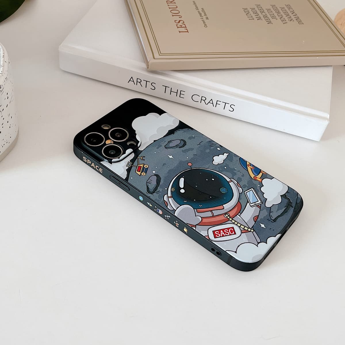 Yonds Queen for iPhone 12 Cute Case, Cool Cartoon Astronaut Planet Moon Space Design Stylish Soft TPU Bumper Shockproof Anti-Slip Protector Fashion Case (iPhone 12, Black Moon) — view 2
