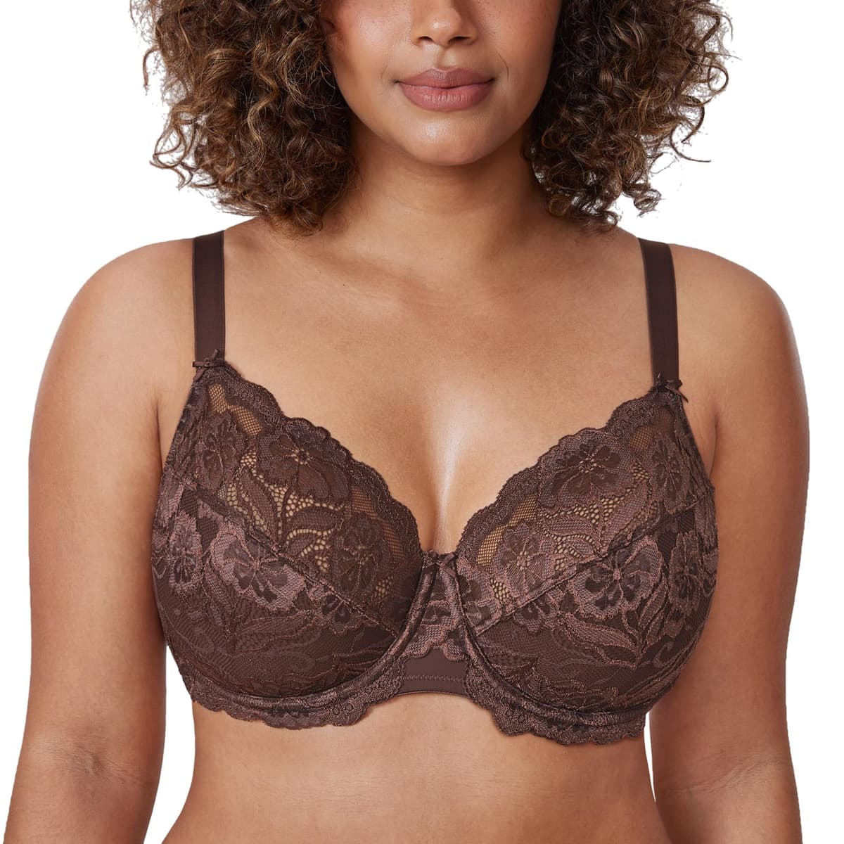 Delimira Women's Full Coverage Non-Foam Floral Lace Plus Size Underwired Bra — view 15