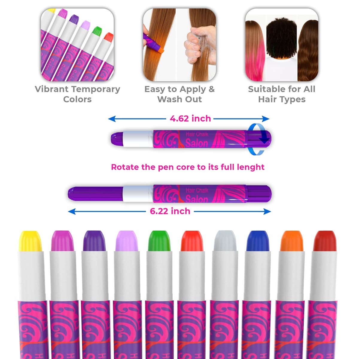 Desire Deluxe SET 10 marcadores de tinte temporal para el cabello, no tóxicos, sin decoloración, para niñas y niños de 3-10 años, con pigmentos colorantes lavables — view 3