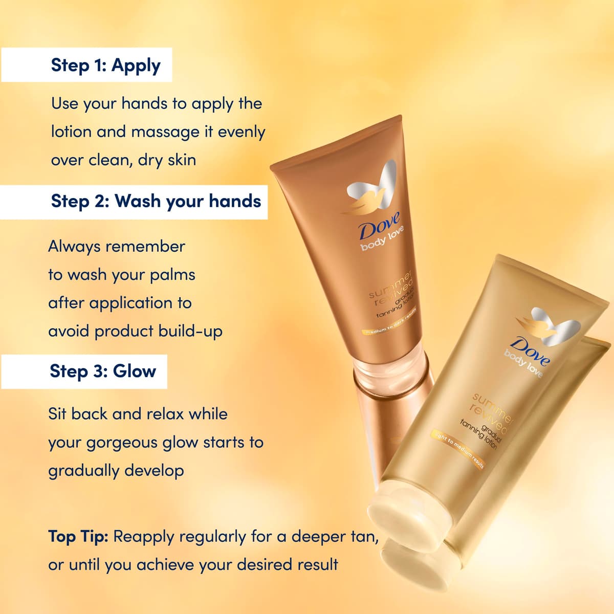 Dove Light to Medium Self Tan Lotion 1 Gradual Tan Lotion For Sun-Kissed Skin Tanning Lotion For All Skin Types 200 ml — view 3