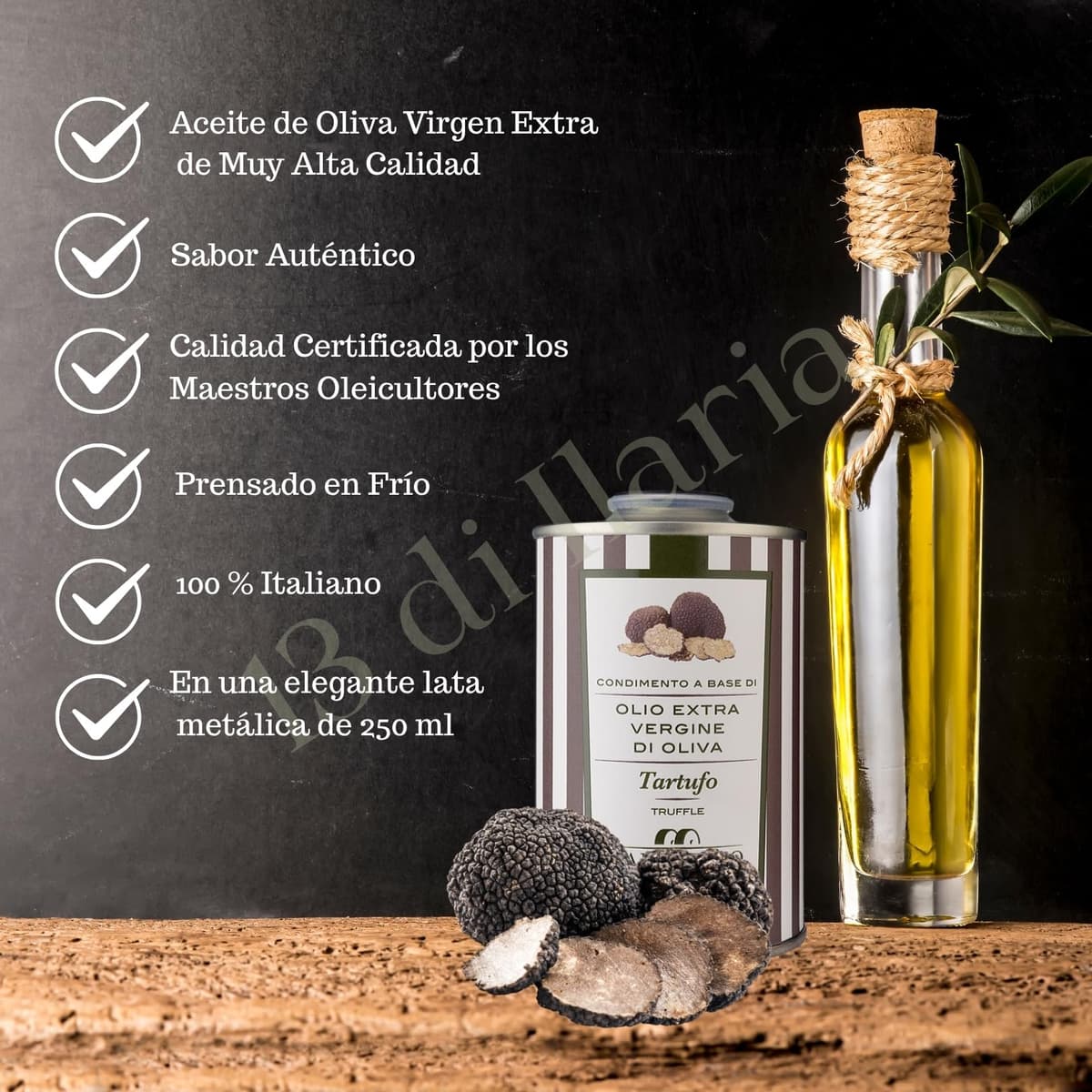 Aceite de Oliva Virgen Extra con Trufa Negra 250 ml | Lata Gourmet, Italiano Artesanal | Sabor Intenso y Elegante | Hecho en Puglia — view 3