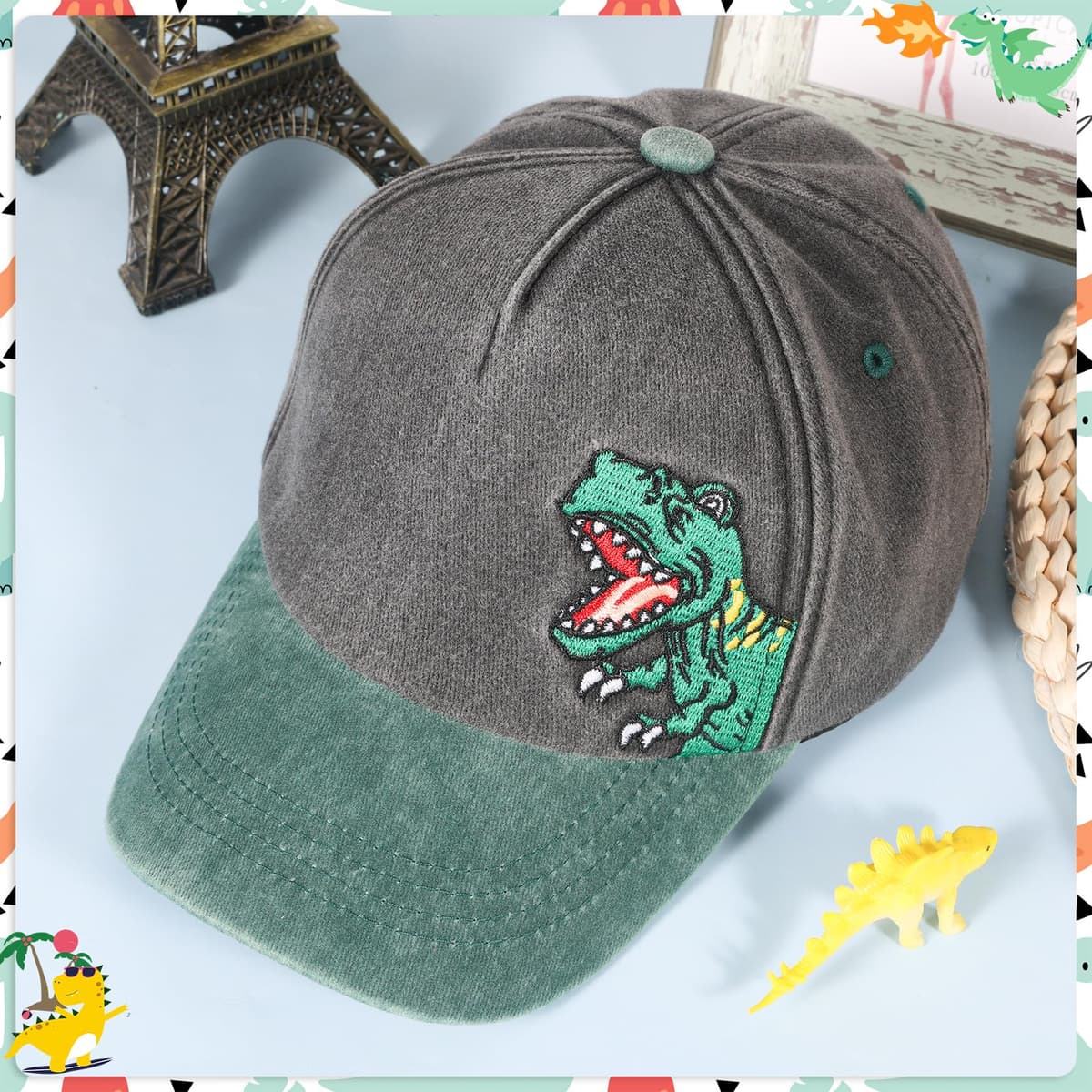 QKURT Gorra de béisbol Infantil con diseño de Dinosaurio, Ideal para el Sol, Ideal para el Verano, con protección Solar, Ajustable, Ideal para la Playa, para Jugar al Aire Libre, de 2 a 8 años. — view 3