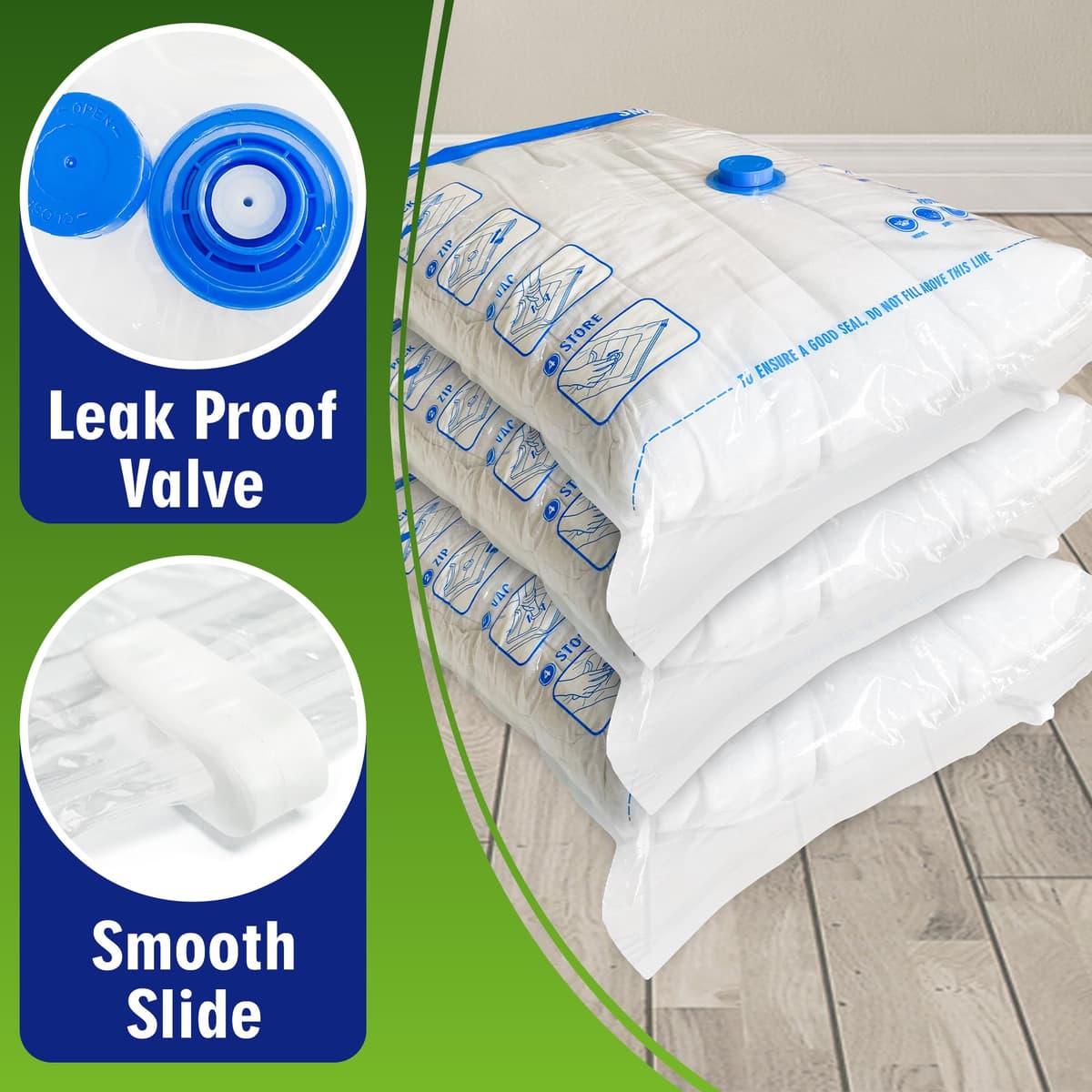 STORAGE MASTER Space Saver Bags for Travel and Home Reusable Vacuum Storage Bags Save 80% More Storage Space Work with Vacuum Cleaner (9 Small, No Pump Included) — view 3