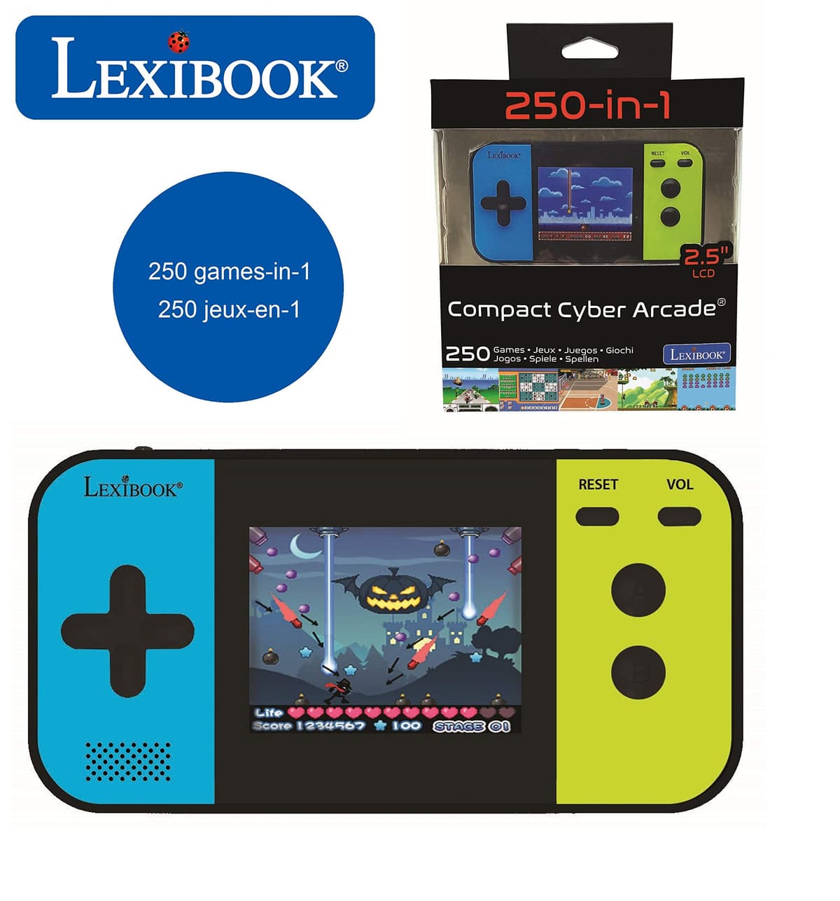 Lexibook Compact Cyber Arcade Portable Game Console, 250 Games, LCD, Battery, Video Game Child Teen, Black/Blue/Green, JL2377LXB — view 14