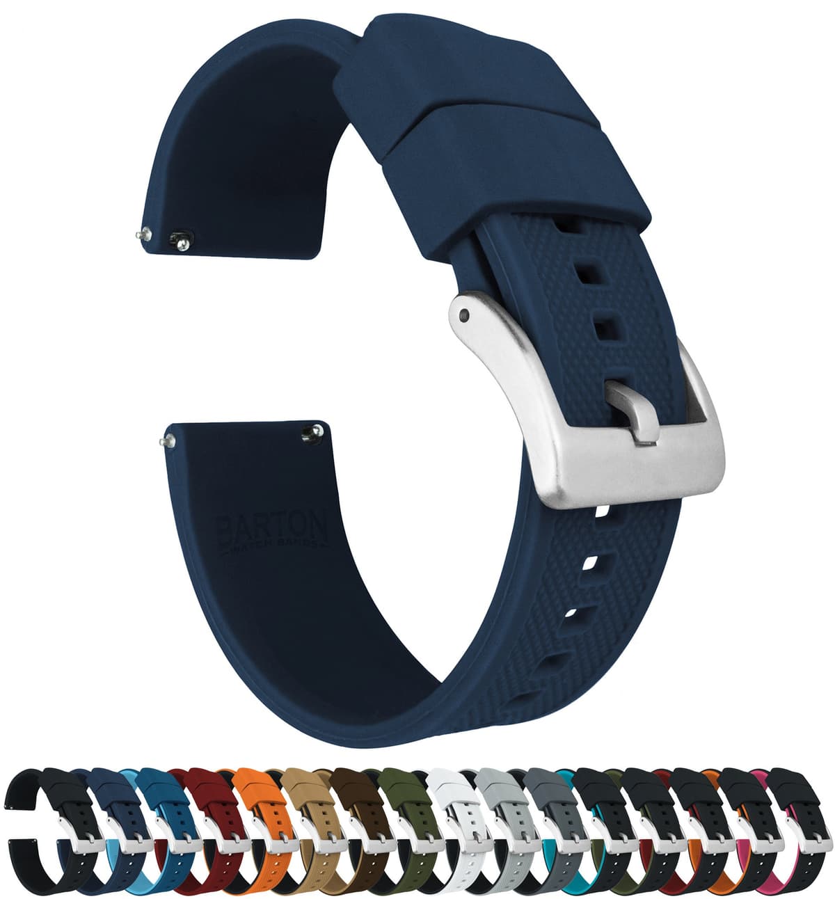 Barton Elite Silicone Watch Bands - Quick Release - Choose Color - 18mm, 19mm, 20mm, 21mm, 22mm, 23mm & 24mm Watch Straps (Stainless & Black Buckle Available) — view 28