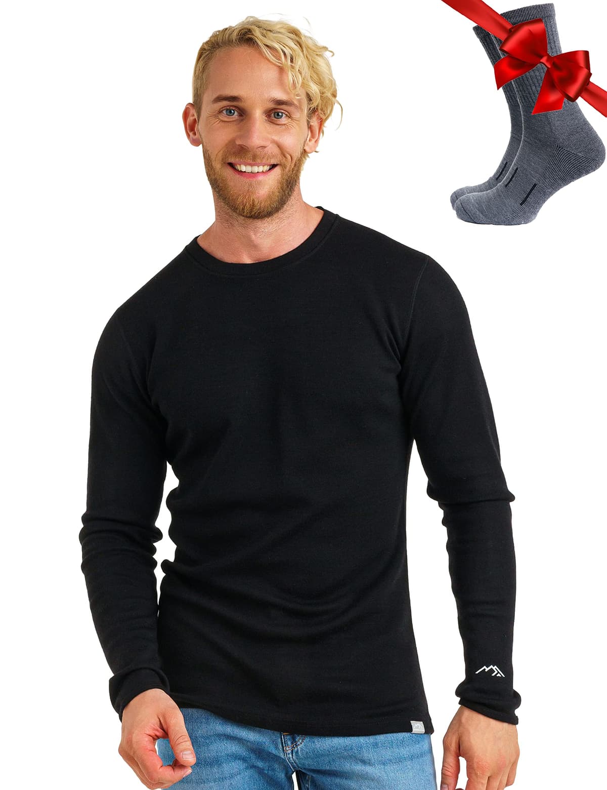 Merino.tech Camiseta Lana Merino Hombre - Deportiva Ropa Térmica 100% Lana Merino Ligero, Medio, Pesado con Calcetines — view 26