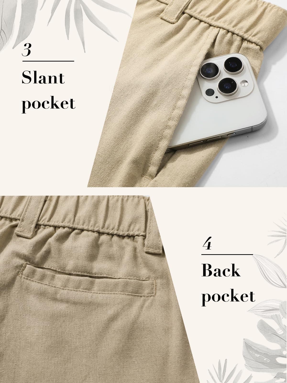 Suwangi Hombre Pantalones de Casuales Pantalones Largos Verano Ligeros Pantalon Lino Mezclar Cintura Elástica con Bolsillos — view 5