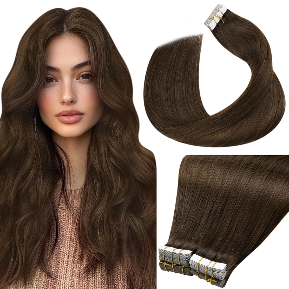 LaaVoo Tape in Hair Extensions Human Hair Blonde Tape Hair Extensions Real Human Hair Invisible Tapes Remy Straight Balayage Brown to Blonde Hair Double Sided Tabs 20pcs 50g 16 Inch #8/18/60 — view 18