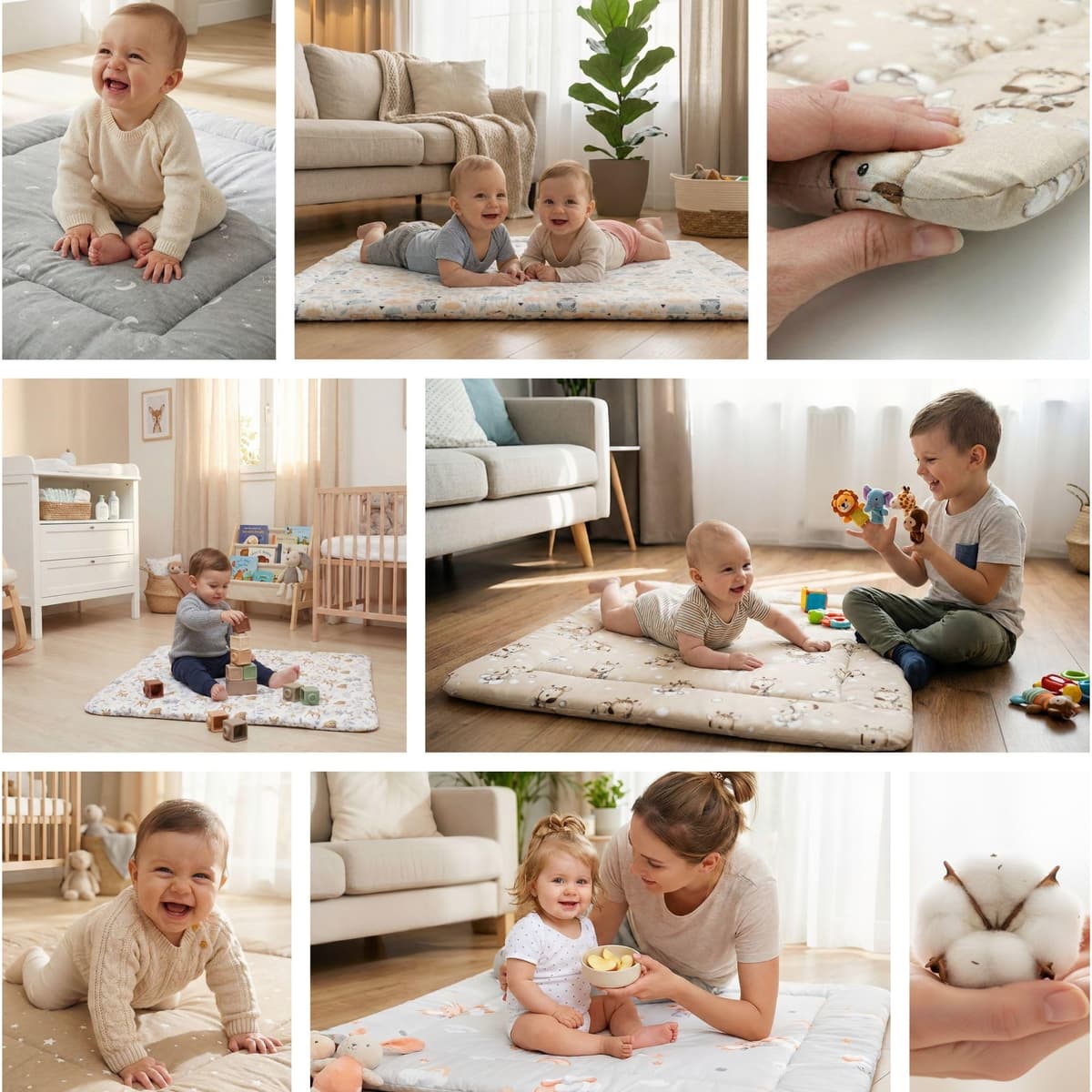 Play Mat for Baby Cotton Playmat Foldable Large - Soft Padded Floor Rug for Kids and Babies Washable Portable mat for Nursery Oeko-Tex certified — view 6
