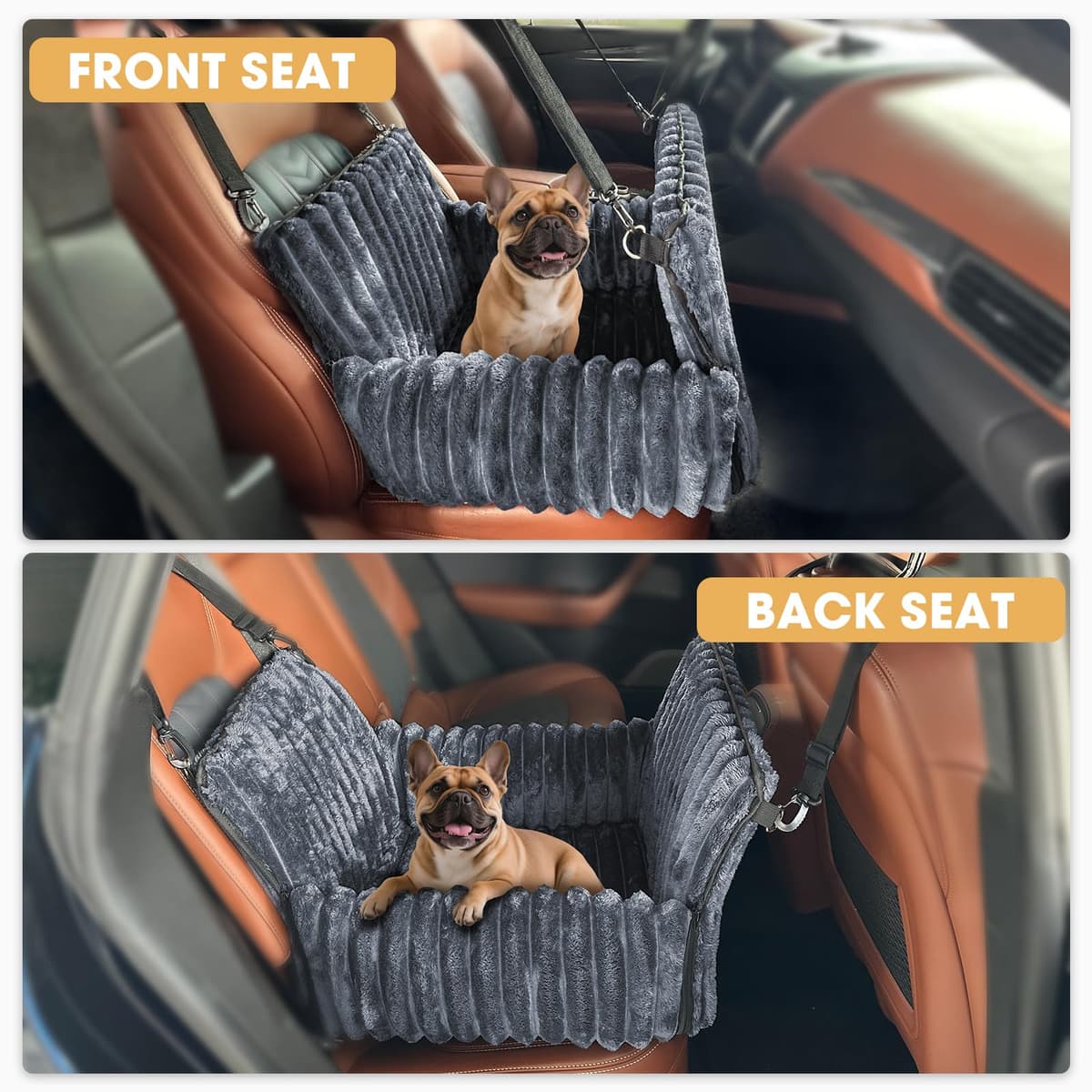 MIXJOY Dog Car Seat with Thick Cushion for Dogs&Cats Under 40lbs, Dog Booster Seats Dog Car Bed with Memory Foam to Prevent Carsick, Detachable Washable Pet Car Seat with 3 Safety Belts(Grey) — view 4