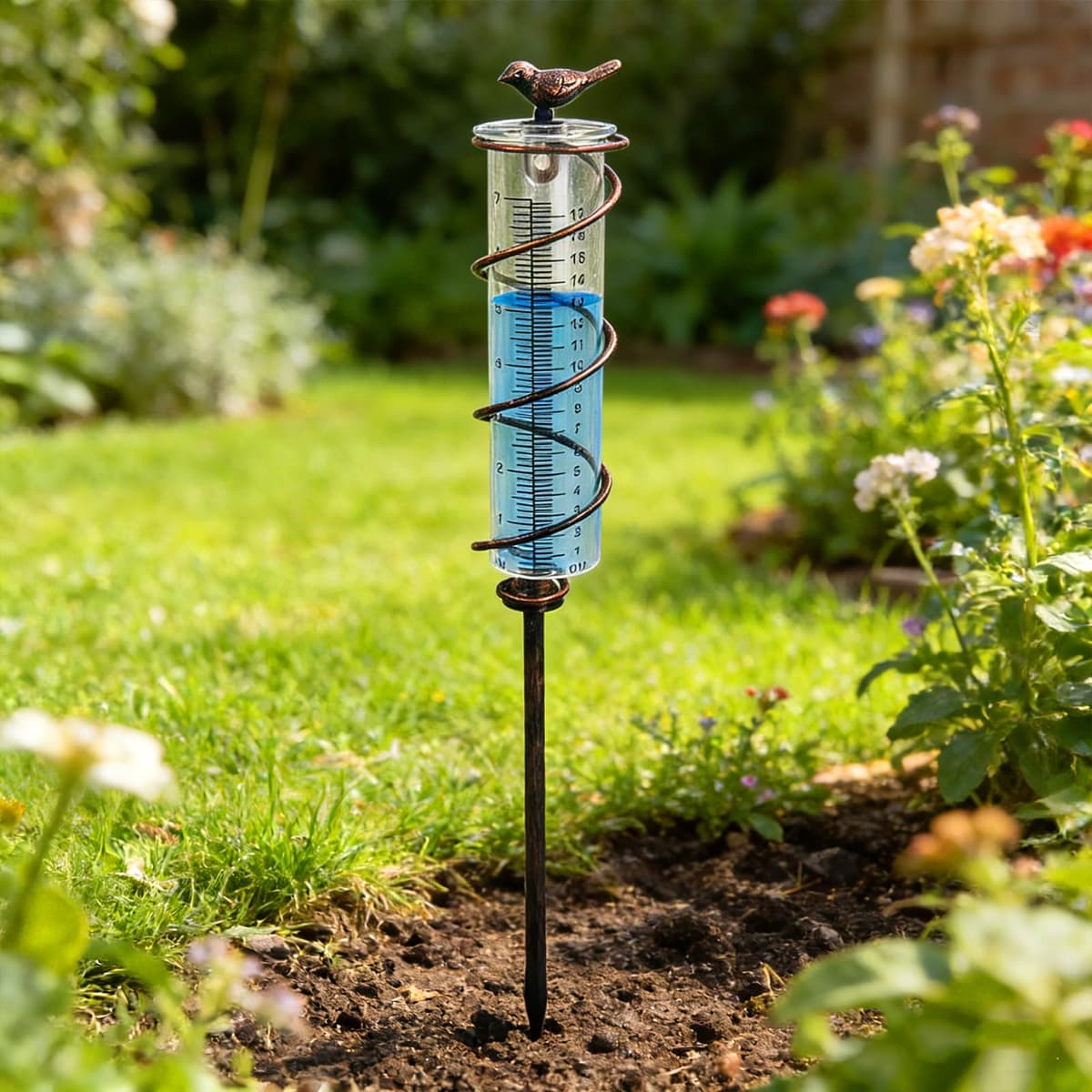 PORFOYO - Pluviómetro para exteriores, jardín anticongelante, pluviómetro de cristal con marco de metal, pájaro de hierro fundido para colgar y pluviómetro decorativo para exteriores — view 4