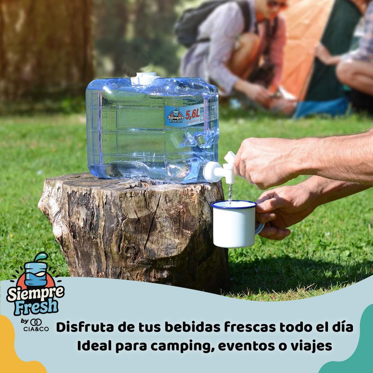 Dispensador de Agua Fría para Nevera 5,6 L by Cia&Co | Garrafa compacta 33,5x21x12,5 con Asa Ergonómica, Grifo de Doble Función y Tapón - Reutilizable y Duradera, Bebidas Frías en Casa, Playa, Camping — view 5