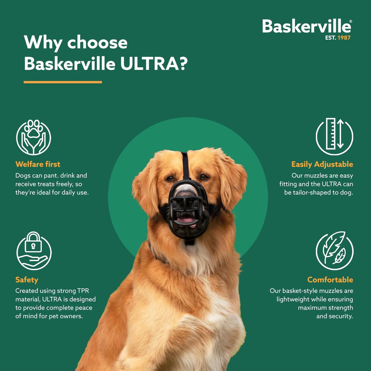 MUSERUOLA BASKERVILLE ULTRA, design etico brevettato, cane può respirare, ansimare e bere, regolabile, imbottita, addestramento cani piccoli, medi, grandi, impedisce di morsicare, rovistare (Taglia 4) — view 2