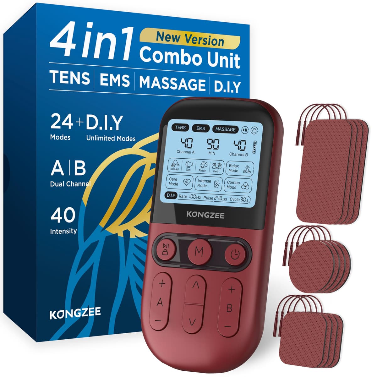 4 in 1 - D.I.Y & Tens Unit & EMS & Massage Muscle Stimulator, Dual Channel Therapy Machine for Pain Relief, FDA Cleared Rechargeable Electronic Pulse Massager,with 12pcs Electrode Pads — view 7
