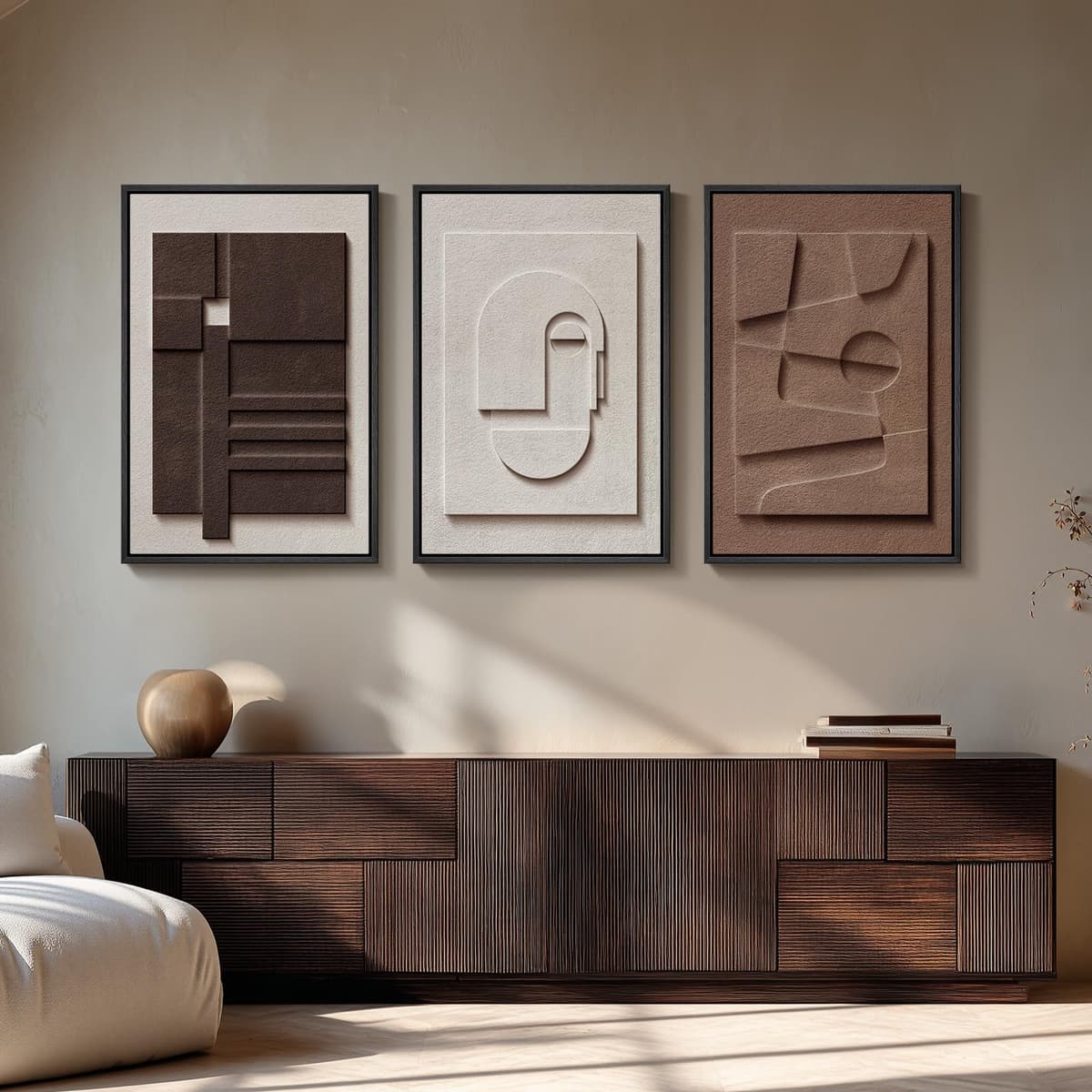 Large 3D Textured Framed Abstract Wall Art for Living Room, 3 Piece Modern Paintings Artwork for Walls, Black White Brown Geometric Sandstone Texture Pictures for Hallway Office Home Decor 24x36 In — view 43