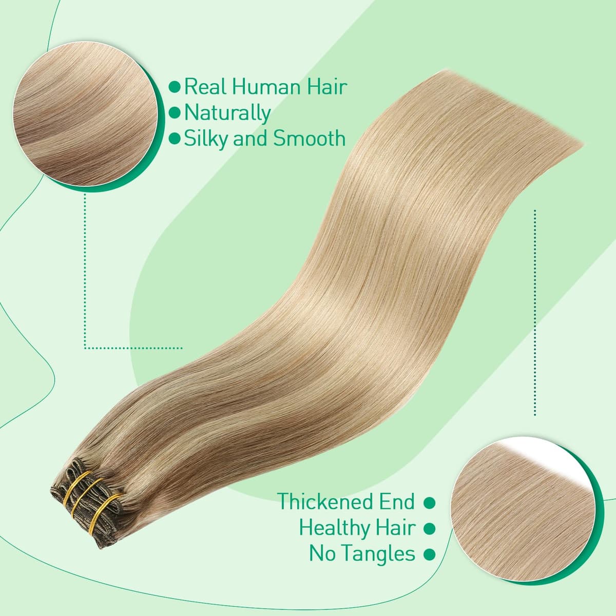 SURNEL Extensiones Clip Pelo Natural 160g 50cm 7 Piezas Balayage Marrón Claro a Rubio Caramelo Extensiones De Clip De Humano Real Extensiones Pelo Remy Natural(7C#10/27/27-50cm) — view 4