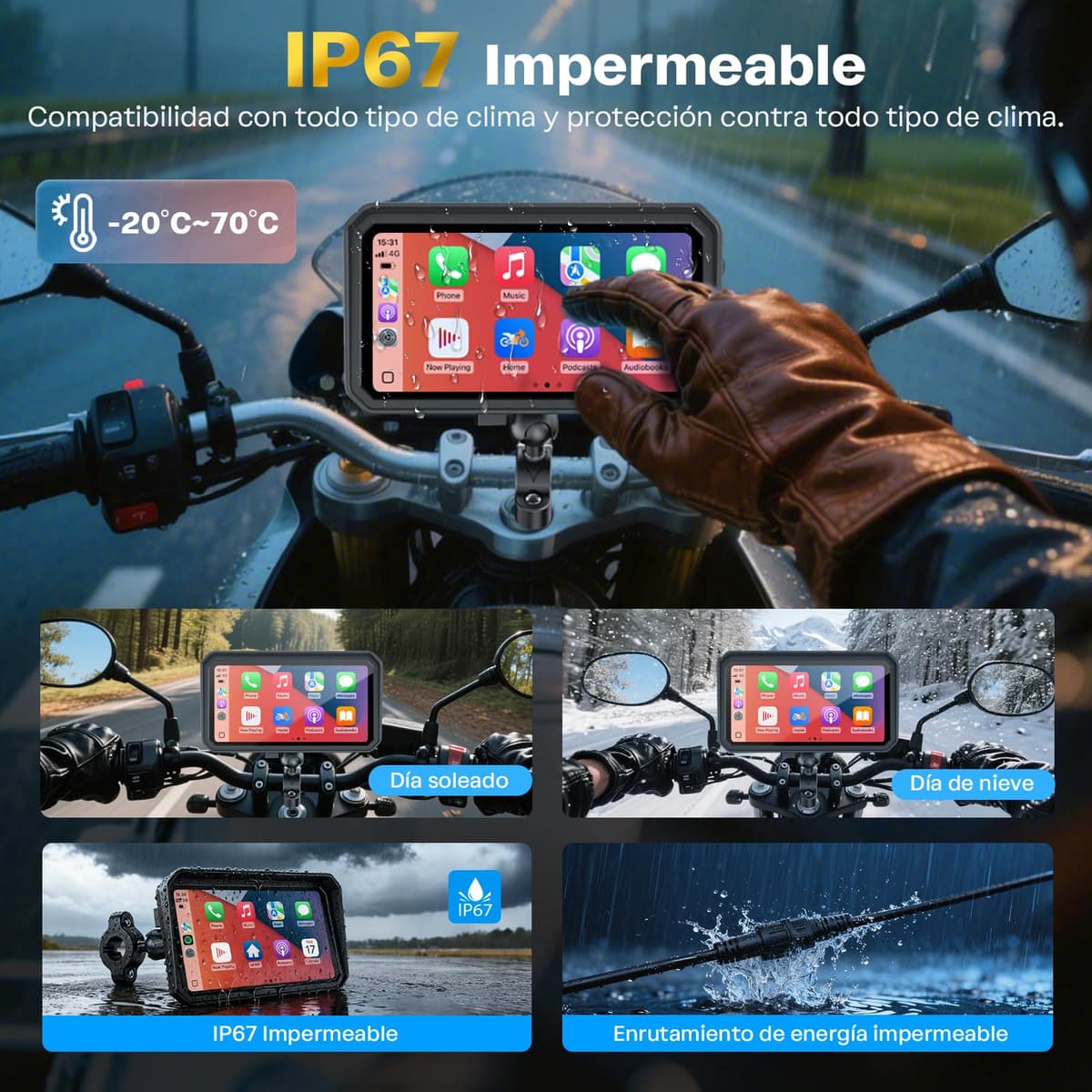 WonVon 6.25 Pulgadas CarPlay para Motocicleta Sistema de Navegación GPS con Apple CarPlay y Android Auto Pantalla Portátil con Doble Bluetooth, Navegación, Siri, Asistente de Google Soporte magnética — view 5