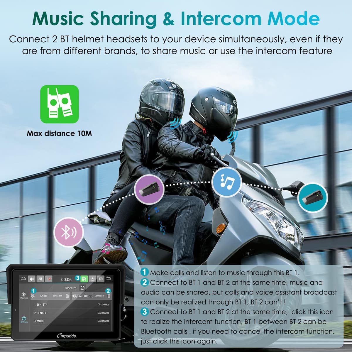 Carpuride W502S Pro - GPS inalámbrico para Motocicleta, Carplay/Android Auto, Pantalla táctil Impermeable de 5", con Soporte BM05, Bluetooth Trans, Mando a Distancia con Cable y navegación — view 4