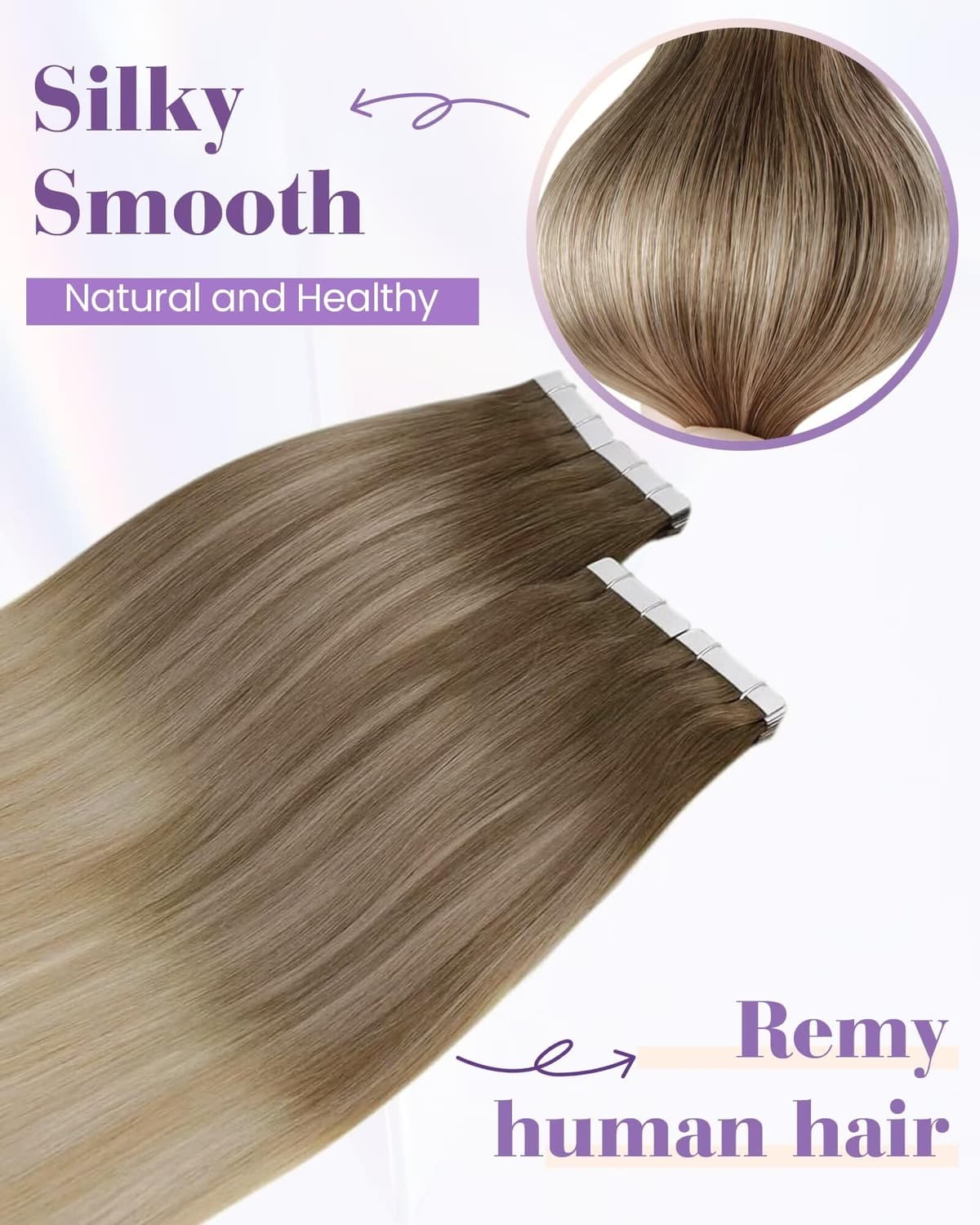 LaaVoo Tape in Hair Extensions Human Hair Blonde Tape Hair Extensions Real Human Hair Invisible Tapes Remy Straight Balayage Brown to Blonde Hair Double Sided Tabs 20pcs 50g 16 Inch #8/18/60 — view 87