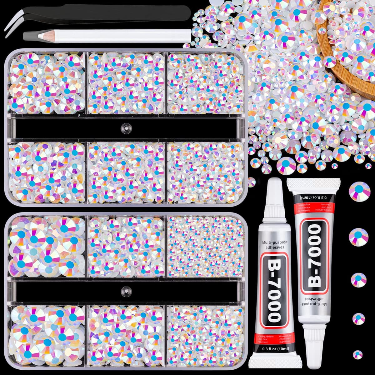 Resin Jelly Rhinestones for Crafting with B7000 Jewelry Glue, 2 Boxes Gold Flatback Crystals with 2Pcs 10ml Glue, Bedazzling Non Hotfix Gems for DIY Tumblers Clothing Shoes Manicure — view 31