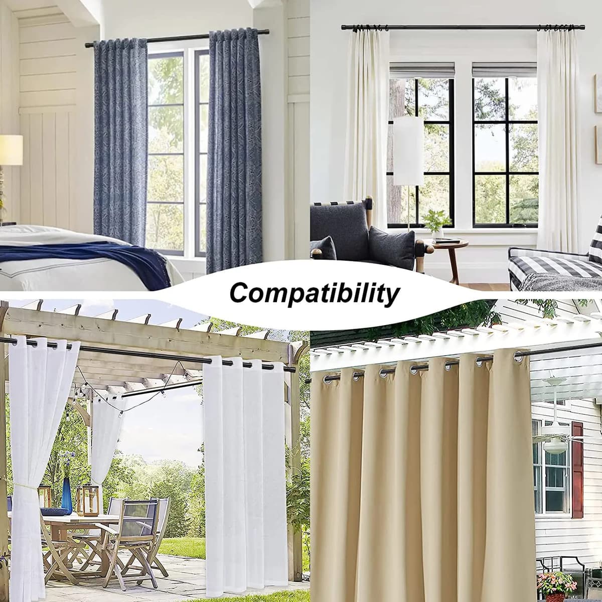 Barra de Cortina, 76-308cm Barra para Cortinas Extensible con Soportes, 16 mm de Diámetro Barra de Cortina Juego Ajustable de Herrajes de Acero Inoxidable Decorativa para Dormitorio/Plata — view 6