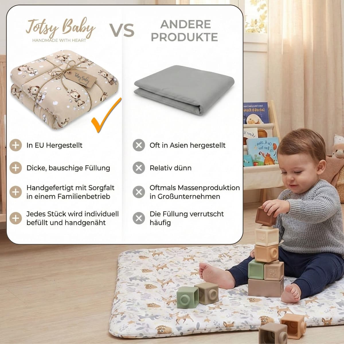 Play Mat for Baby Cotton Playmat Foldable Large - Soft Padded Floor Rug for Kids and Babies Washable Portable mat for Nursery Oeko-Tex certified — view 4