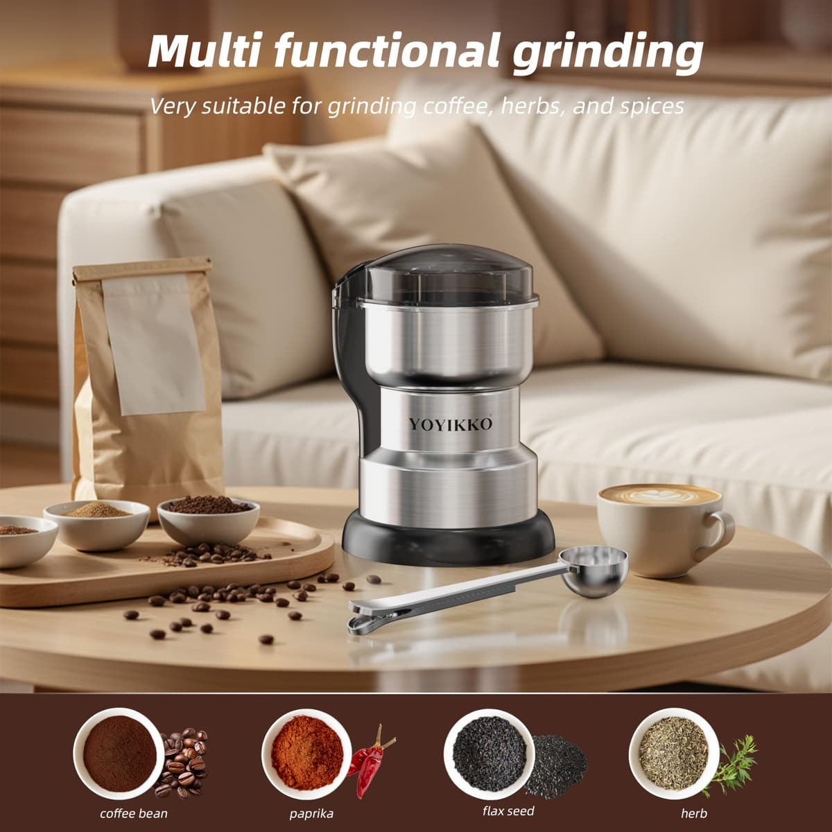 Electric Coffee Grinder 300W, Adjustable Grind, Espresso/Drip/Pour. Coffee Grinder for Coffee, Spices, and Other Foods (T-302) — view 5
