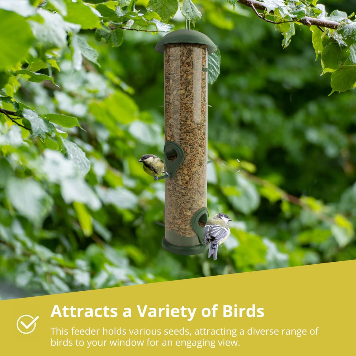 WILDLIFE FRIEND I Comedero para pájaros de Grano, Color Verde, con 2 Zonas de Acceso, estación de alimentación para pájaros, Columna de alimentación, Granos para Aves Silvestres (20cm) — view 5