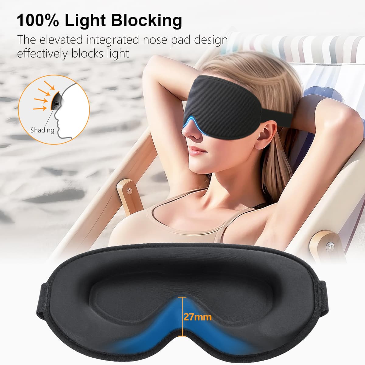 Gritin 100% Blackout Sleep Mask for Women & Men-Zero Eye Pressure Eye Mask for Sleeping, 3D Cutout Eye Movement, Ultra Soft & Comfortable Blindfold for Sleep/Travel Essentials-EarPlugs Included — view 2