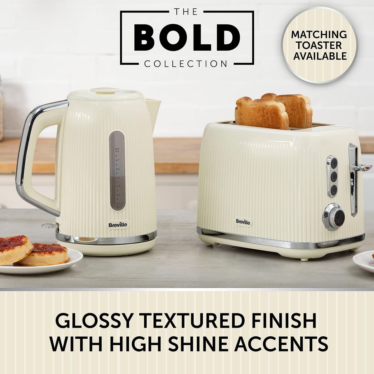 Breville Bold Vanilla Cream Electric Kettle | 1.7L | 3kW Fast Boil | Cream & Silver Chrome [VKT223] — view 6