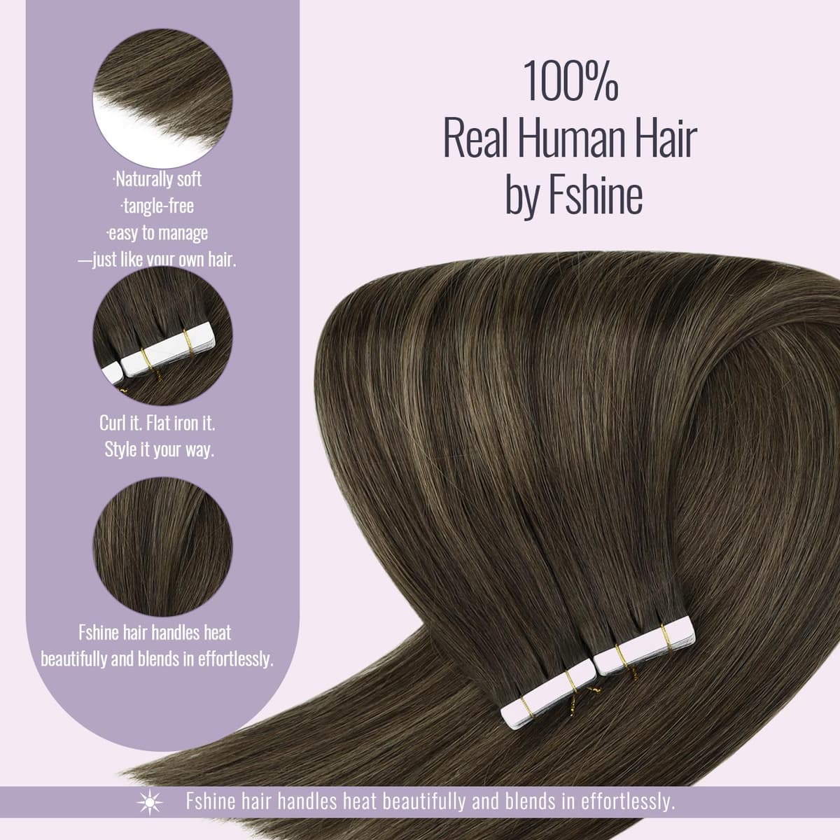 Fshine Extensiones Adhesivas Para El Cabello Balayage Marrón Oscuro a Castaño Extensiones De Cinta Adhesiva 50cm 50g Tape In Extensions Remy Color 2 8 2 — view 4