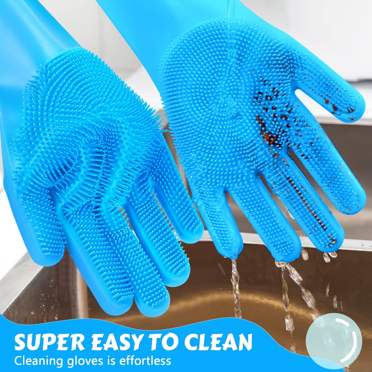 Pecute Pet Grooming Gloves - Heat Resistant Silicone Gloves with High-Density Teeth, Enhanced Five Finger Design for Bathing and Massaging Dogs and Cats, Blue — view 9