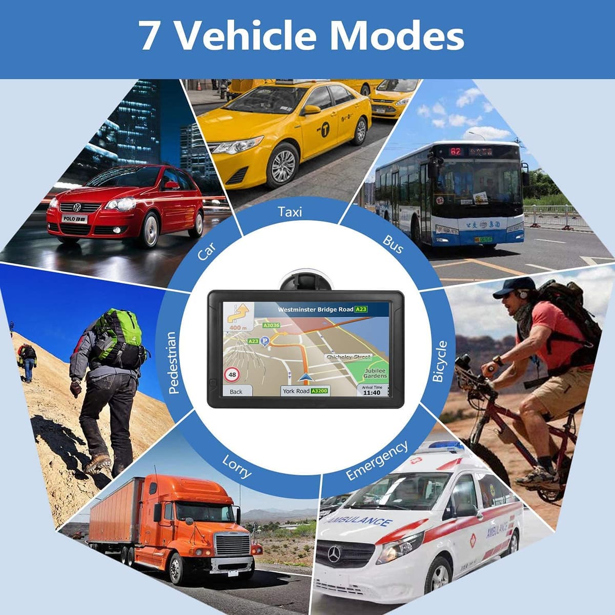 9 Inch GPS Sat Nav for Car, Truck & HGV with Sunshade, UK & Europe 2026 Maps, Free Lifetime Updates, Speed Camera Alerts, Custom Truck Routing, Offline Navigation — view 5