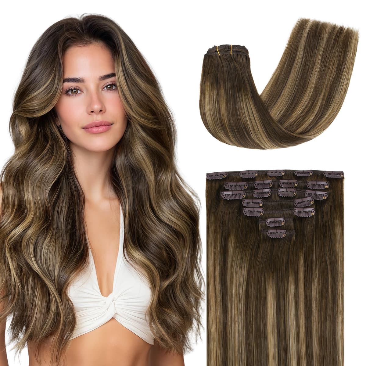GOO GOO Clip in Hair Extensions Human Hair, 18inch 150g 9Pcs, #2 Dark Brown, Hair extensions for women, Human Hair Extensions Clip in — view 232