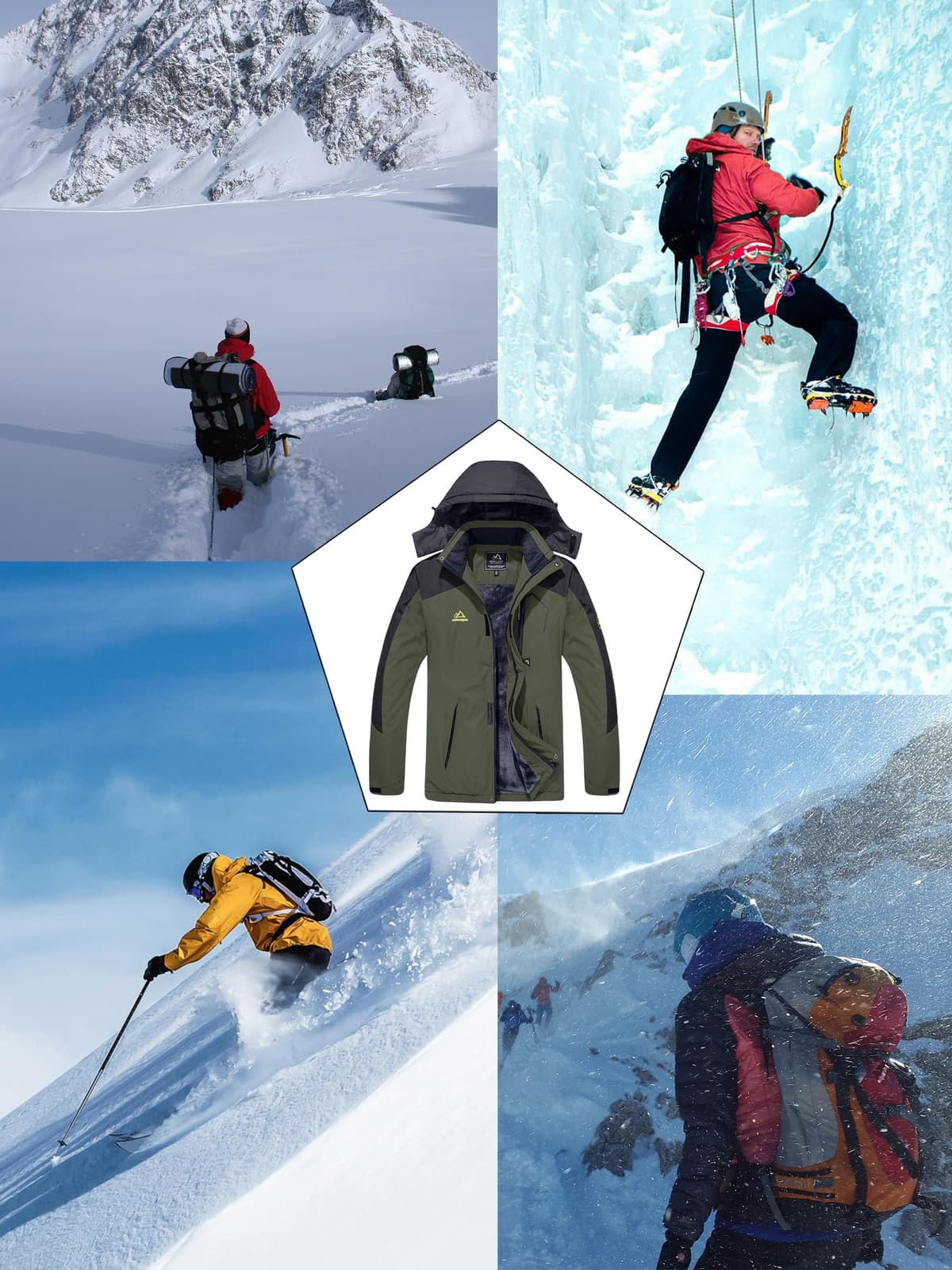 KEFITEVD Hombre Impermeables Lana Chaquetas Impermeables Esquí Cálidos Invierno Abrigos Térmicos Exteriores Abrigos con Capucha Desmontable — view 7