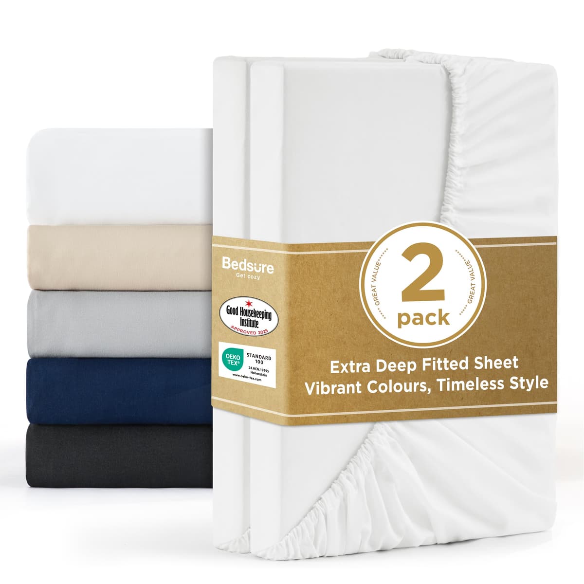 Bedsure Small Double Fitted Sheet - Bed Sheets Extra Deep Pocket 16 Inches (40 cm), Soft Brushed Polyester Microfiber Material for 3/4 Bed, Beige, 122x190cm — view 14