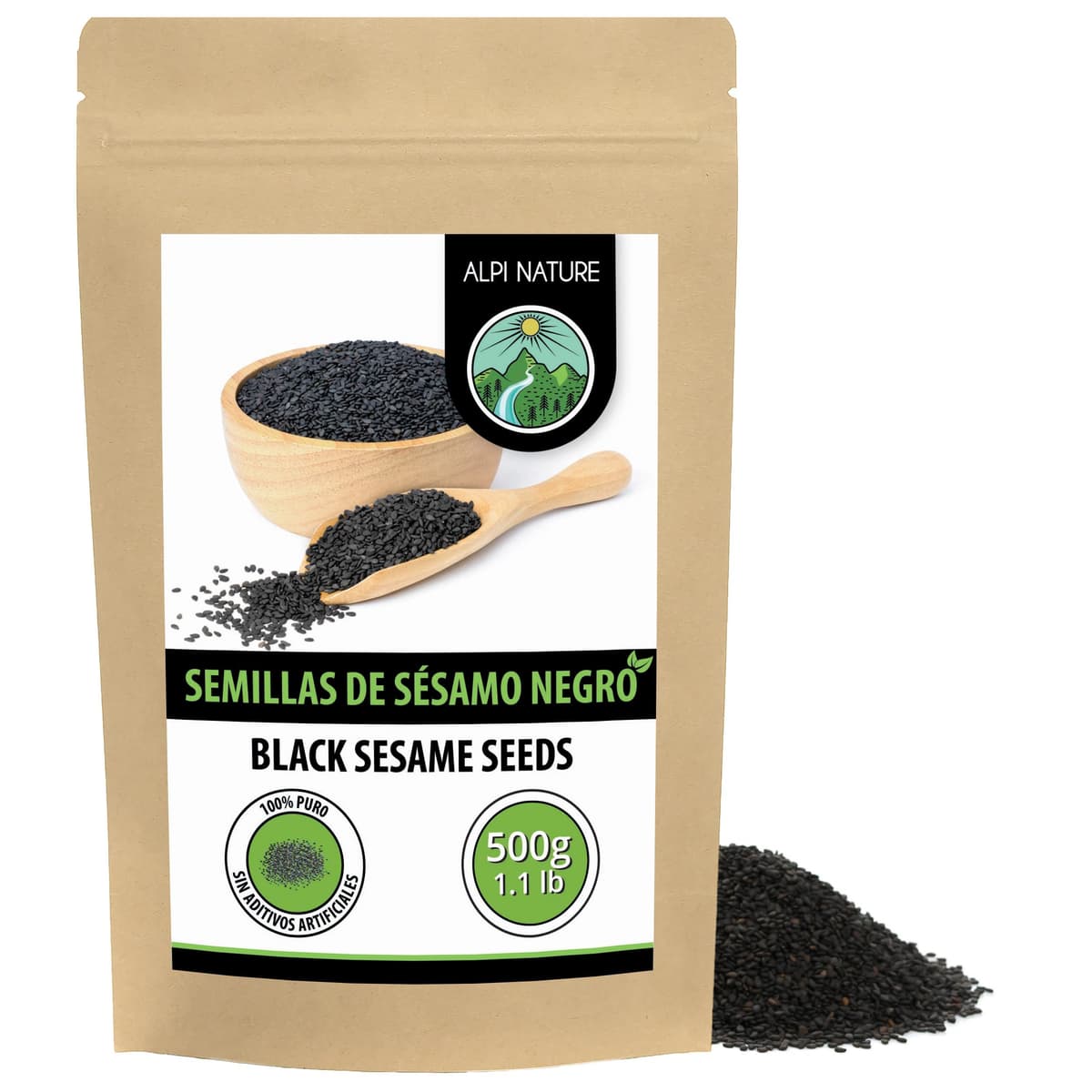 Alpi Nature Semillas de Sésamo Negro 500g, Semillas de Sésamo Negro Enteras Crudas para Cocinar