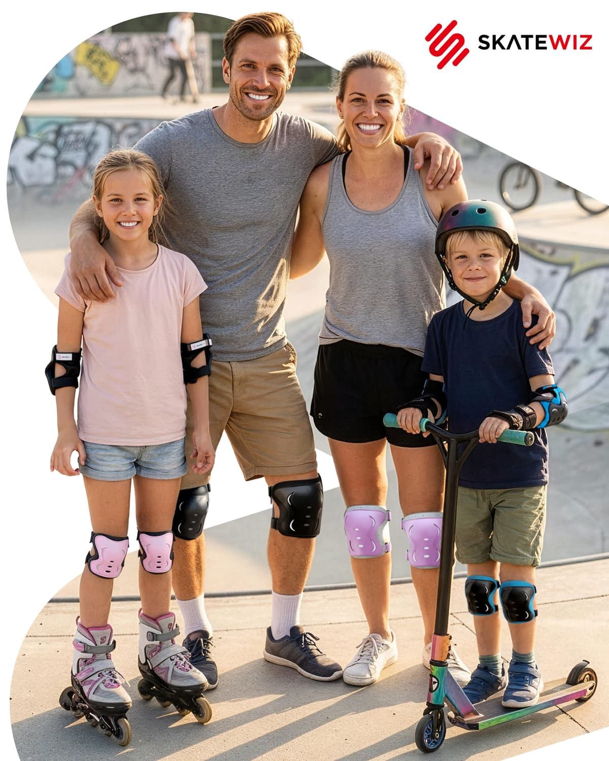SKATEWIZ Protecciones Patines Set - Para Niño, Niña, Adolescentes y Adultos [6 piezas] con Rodilleras y Coderas Muñequeras - Protecciones Patines Niño — view 2