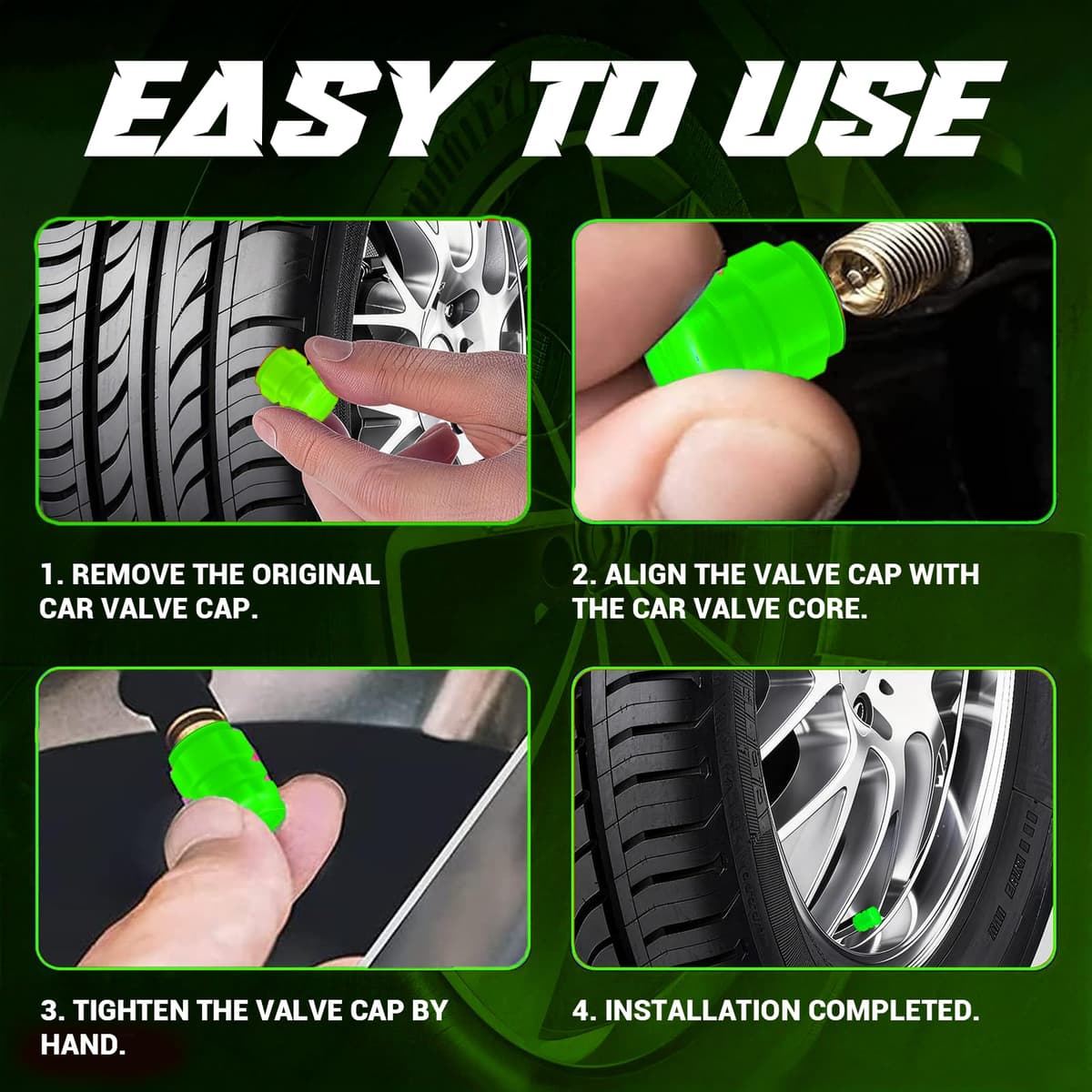 20Pcs Glow in The Dark Tire Valve Caps, Fluorescent Tire Valve Caps for Cool Car Decorations, Universal Luminous Car Tire Valve Caps Fits Car Truck SUV Motorcycle Bicycle (Green-20pcs) — view 3