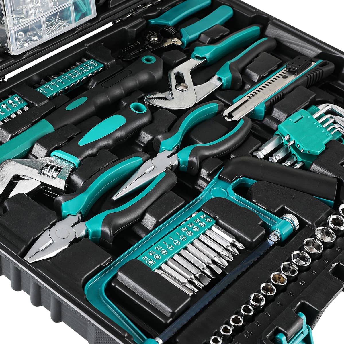 TLGREEN 198 Piece Home Tool Kit Set with Storage Case, Portable Hand Tools for DIY, Car Repair, Home Maintenance, Includes Screwdrivers, Socket, Wrench, Pliers, Mechanic Toolbox for Men Women — view 3