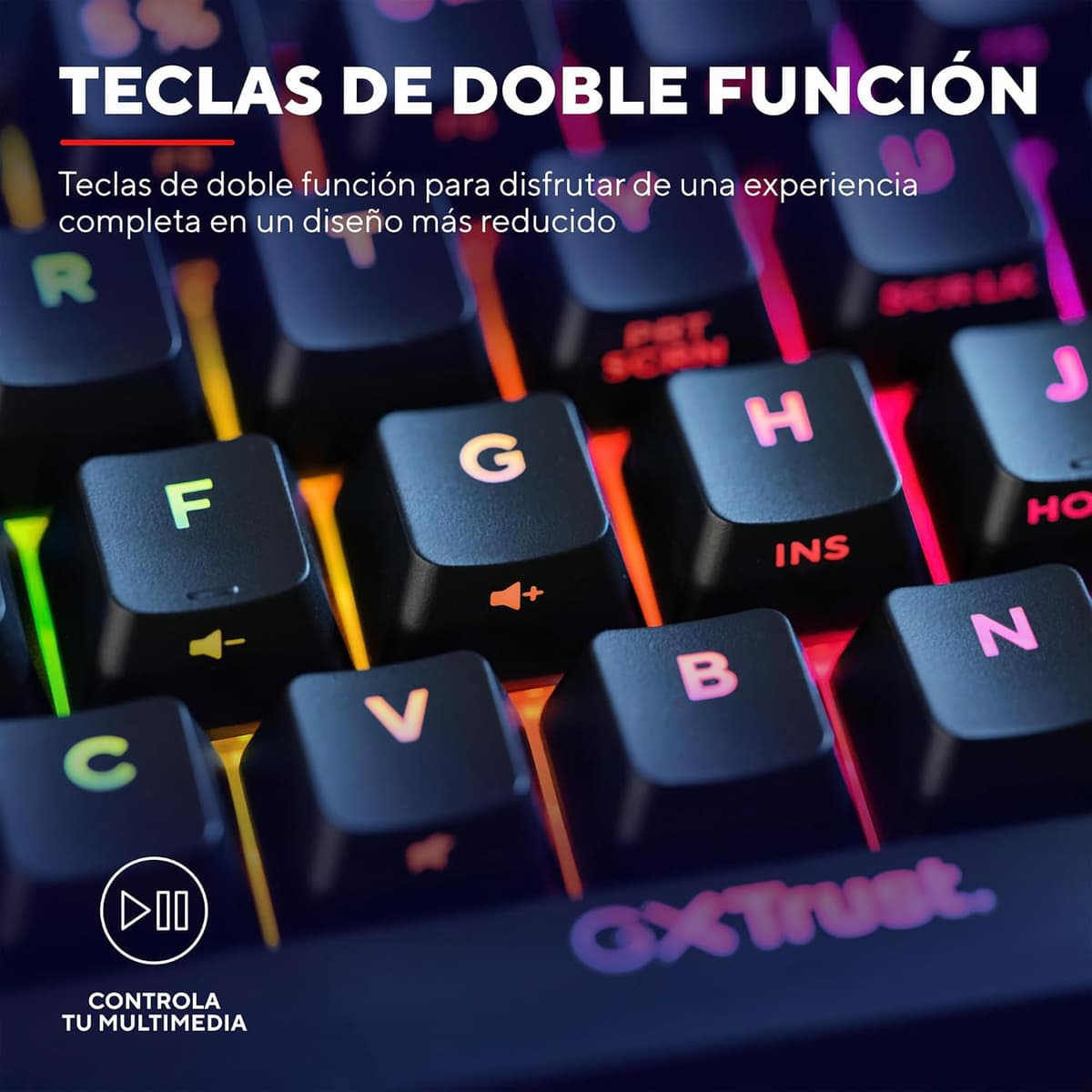 GXTrust 867 Acira Teclado Mecánico 60% Español QWERTY, Teclas de Doble Función, Iluminación RGB, Mini Teclado Gaming Compacto Programmable con Cable USB PC Portátil - Negro/Gris Mini (60%) — view 6
