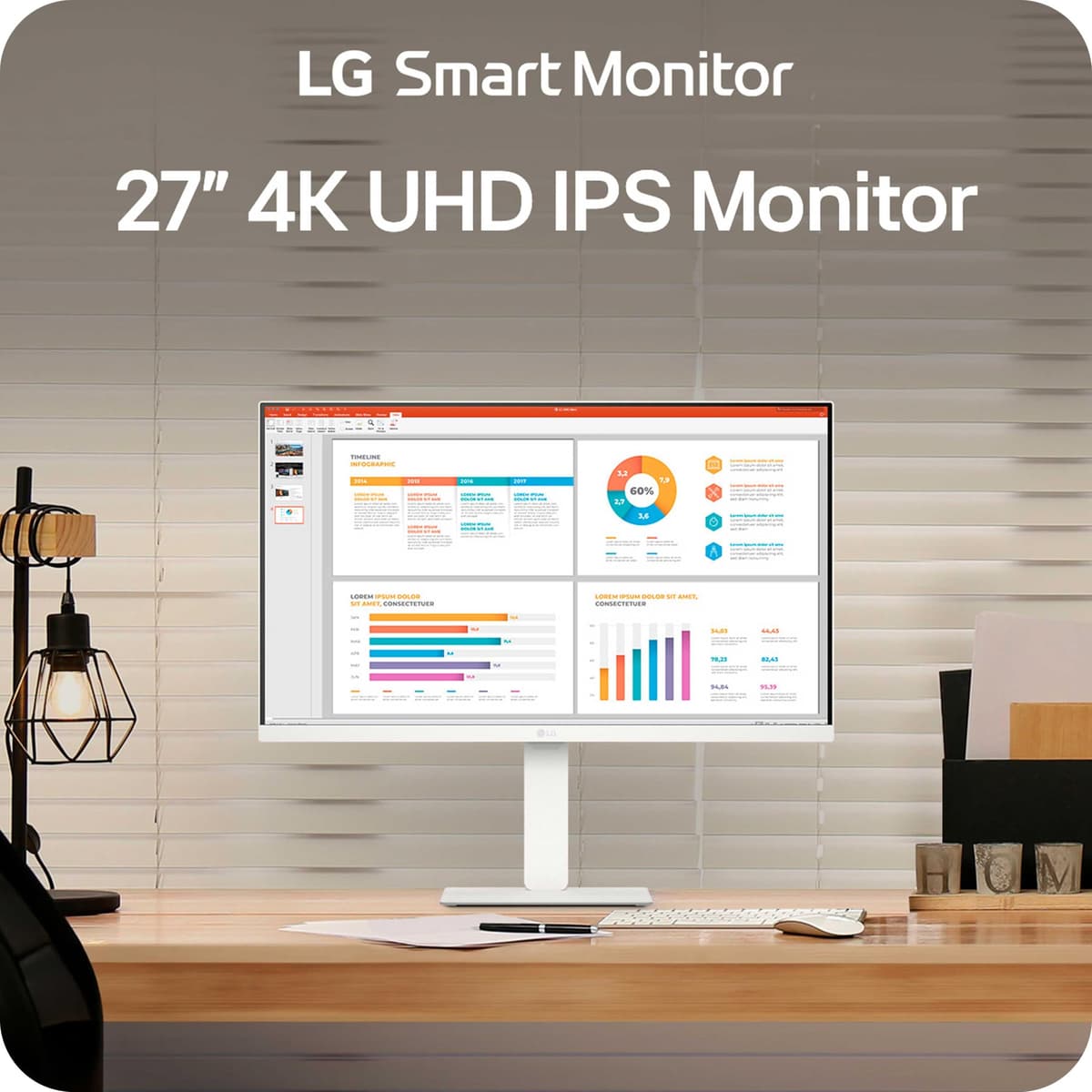 LG 27U730SA-W 27-Inch Smart 4K UHD (3840 x 2160) IPS Computer Monitor, HDR10, Built-in Speaker, Screen Share, Bluetooth, Remote Control, HDMI, USB Type-C PD 65W, Tilt/Height/Swivel/Pivot Stand, White — view 3