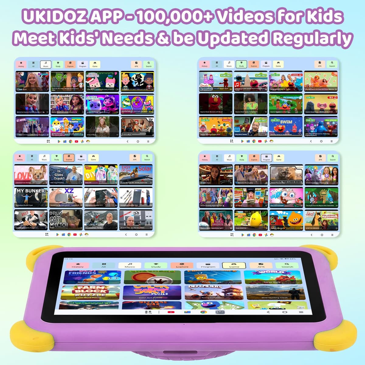 Kids Tablet 7 inch Android 15 Tablet for Kids, 20GB+64GB (TF 1TB), Android Tablet with Parental Control, AI Dual Cam & Learning, WiFi 6/BT 5.3, Widevine L1, Kid Tablet with Protective Case - Purple — view 4