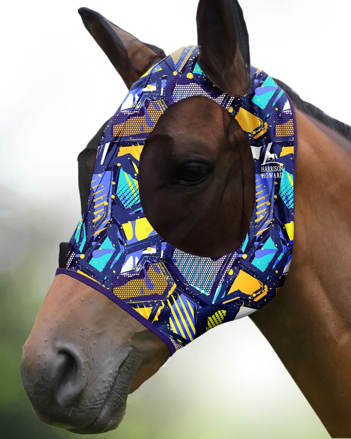 Harrison Howard Máscara elástica para Moscas de Caballo, excelente Comodidad con protección UV, máscara estándar para Caballos, Azul Marino M — view 11