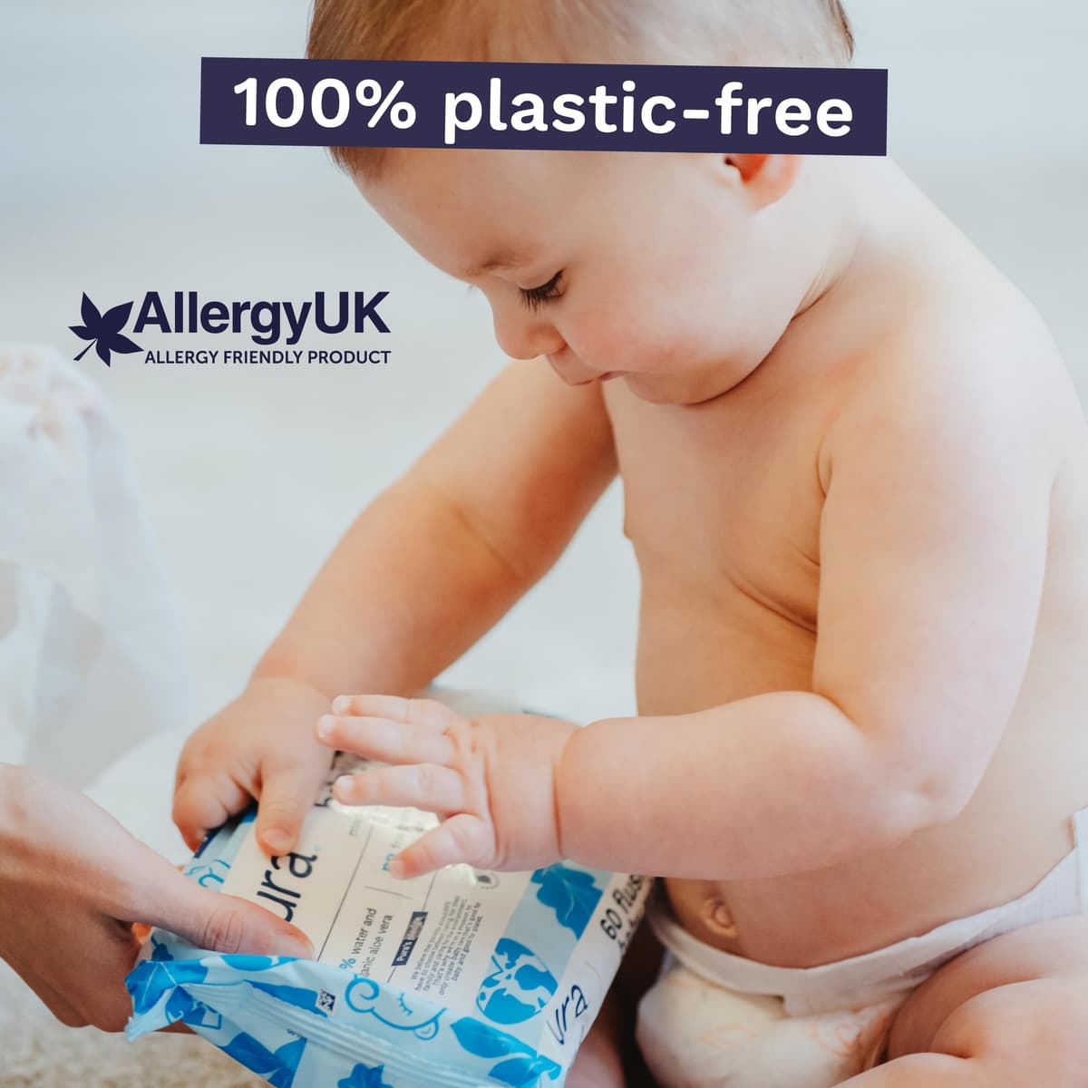 Pura Eco Flushable Baby Wipes - 1 Pack (60 Wipes) 100% Plastic Free, 99% Water, Suitable for Sensitive, Eczema Prone Skin, Newborn Baby & Toddlers, Biodegradable, Vegan, Potty Training — view 2