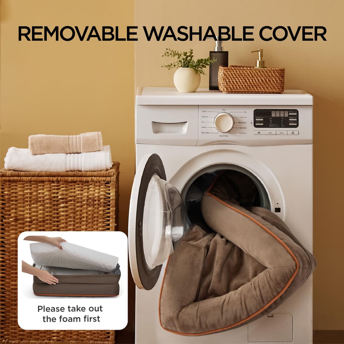 Bedsure Medium Dog Sofa Bed - Washable Orthopedic Dog Beds and Couch with Removable Flannel Zipper Cover, Puppy Beds for Small Dogs, Brown Pet Bed, 71x58x16cm — view 5